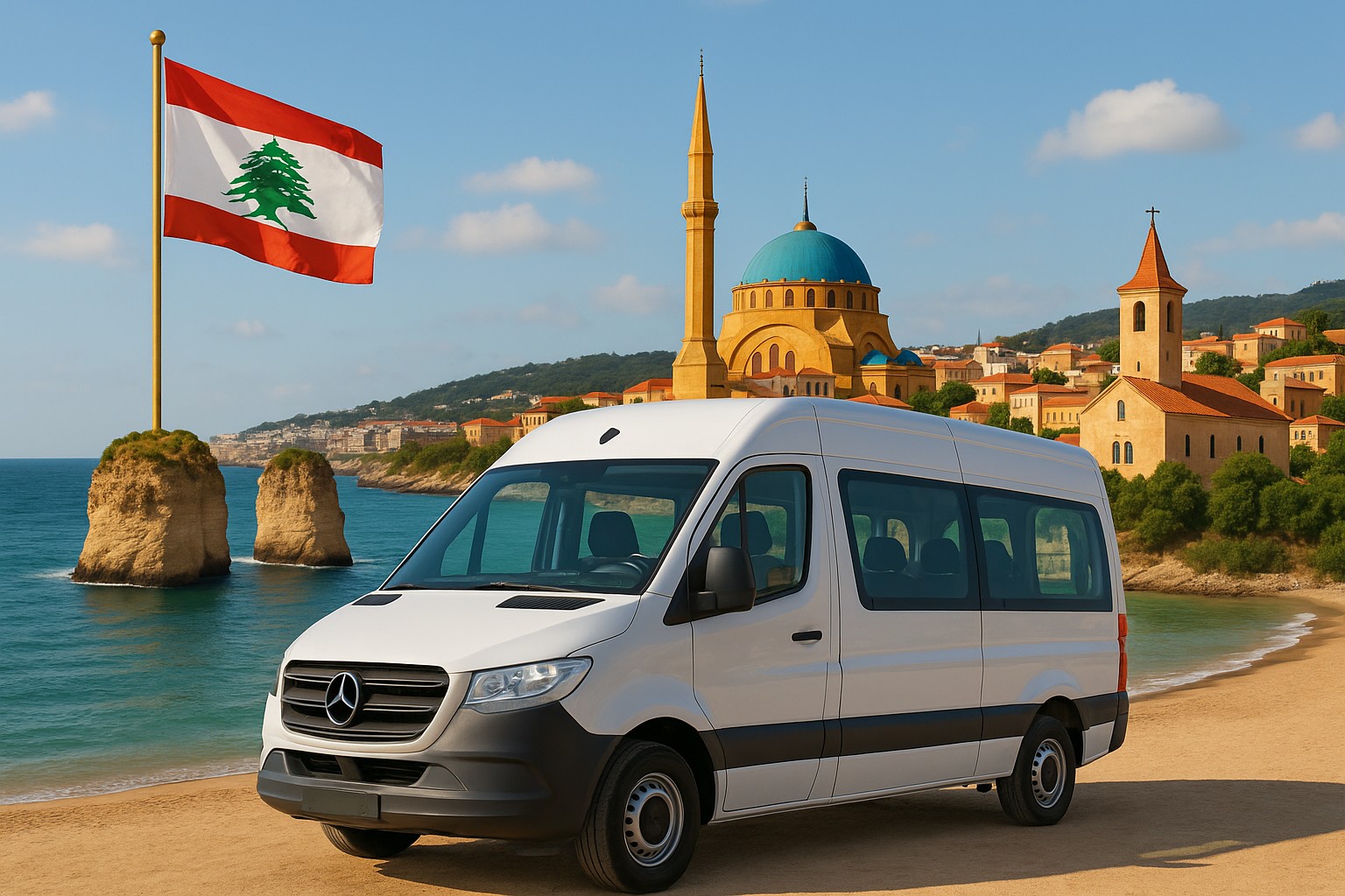 Mercedes van on Lebanese beach